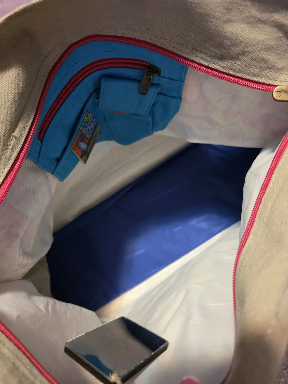 Beach Shell Canvas Tote Bag in Blue, Yellow & Pink